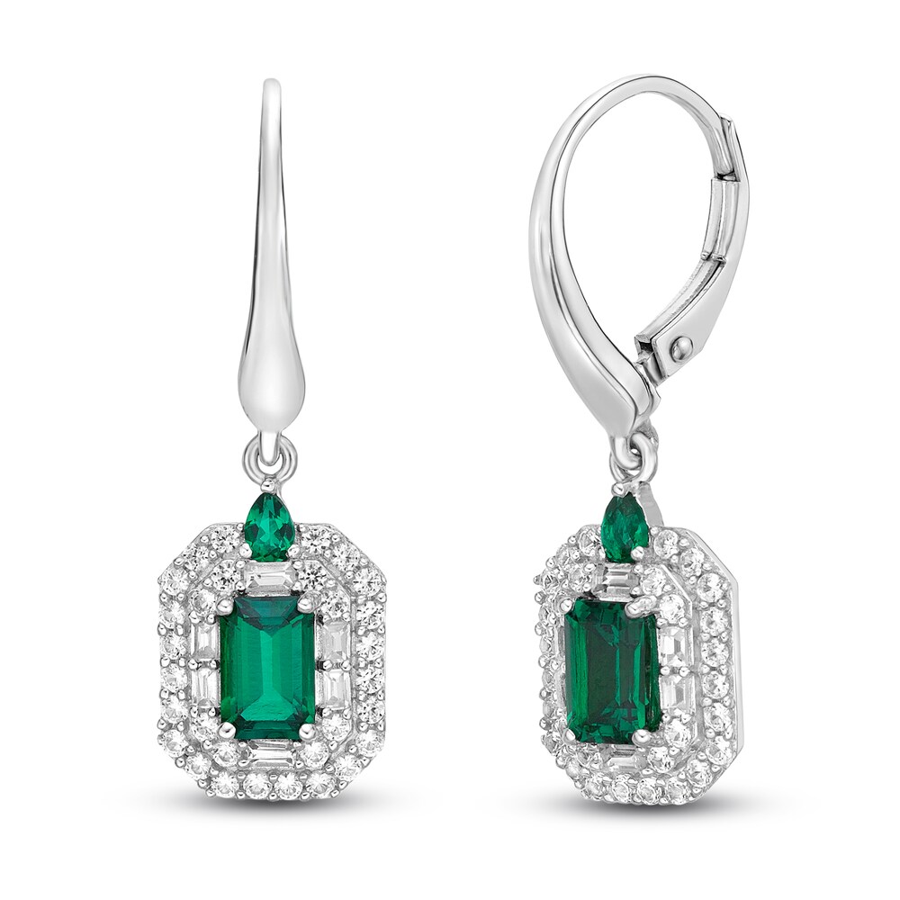 Lab-Created Emerald & Lab-Created White Sapphire Earrings Sterling Silver b2VEk8ty