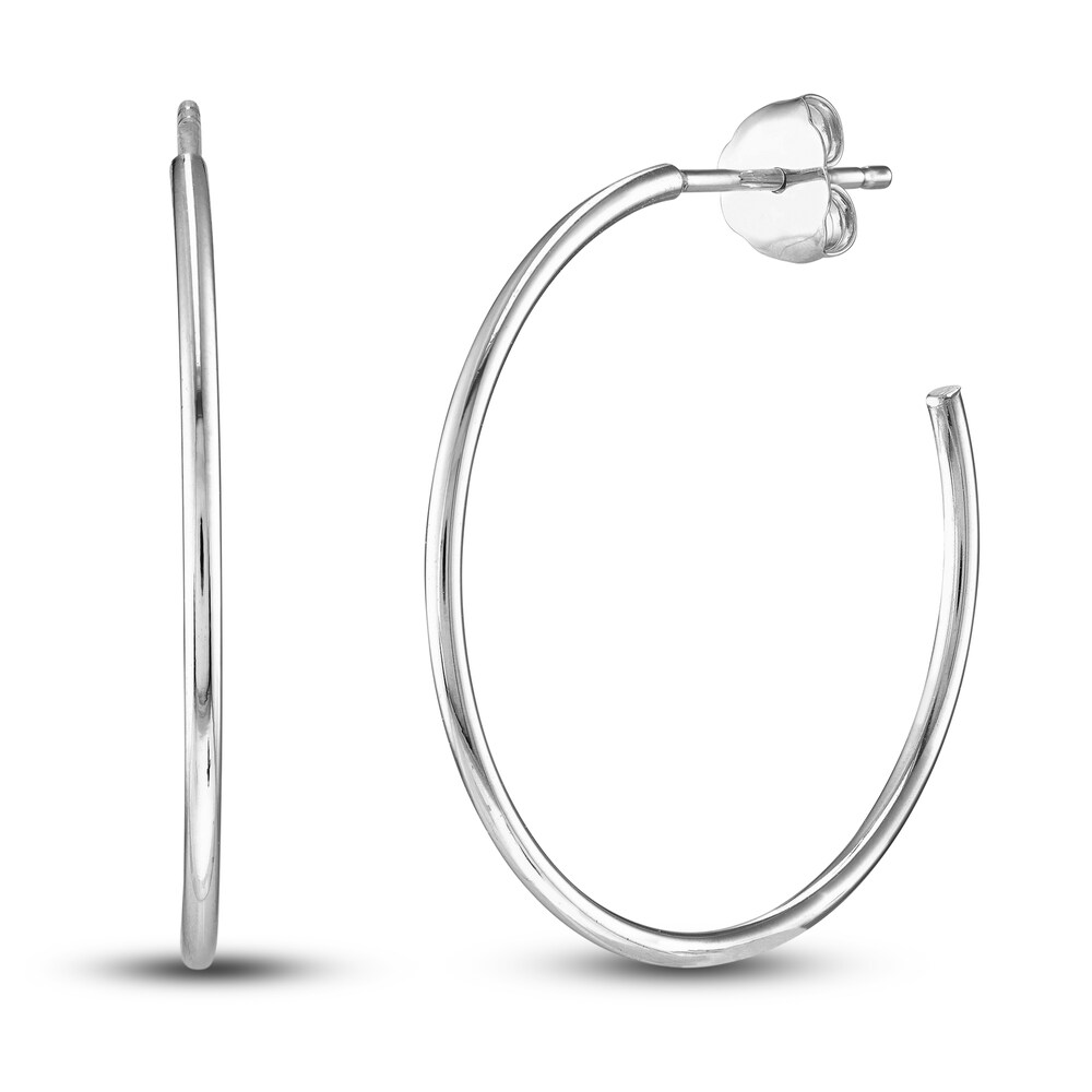 Round Wire Hoop Earrings 14K White Gold 25mm b3yE0vxk