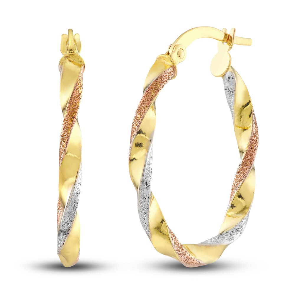 Satin/Polished Oval Twist Hoop Earrings 14K Yellow Gold 19mm b5oYMU7D