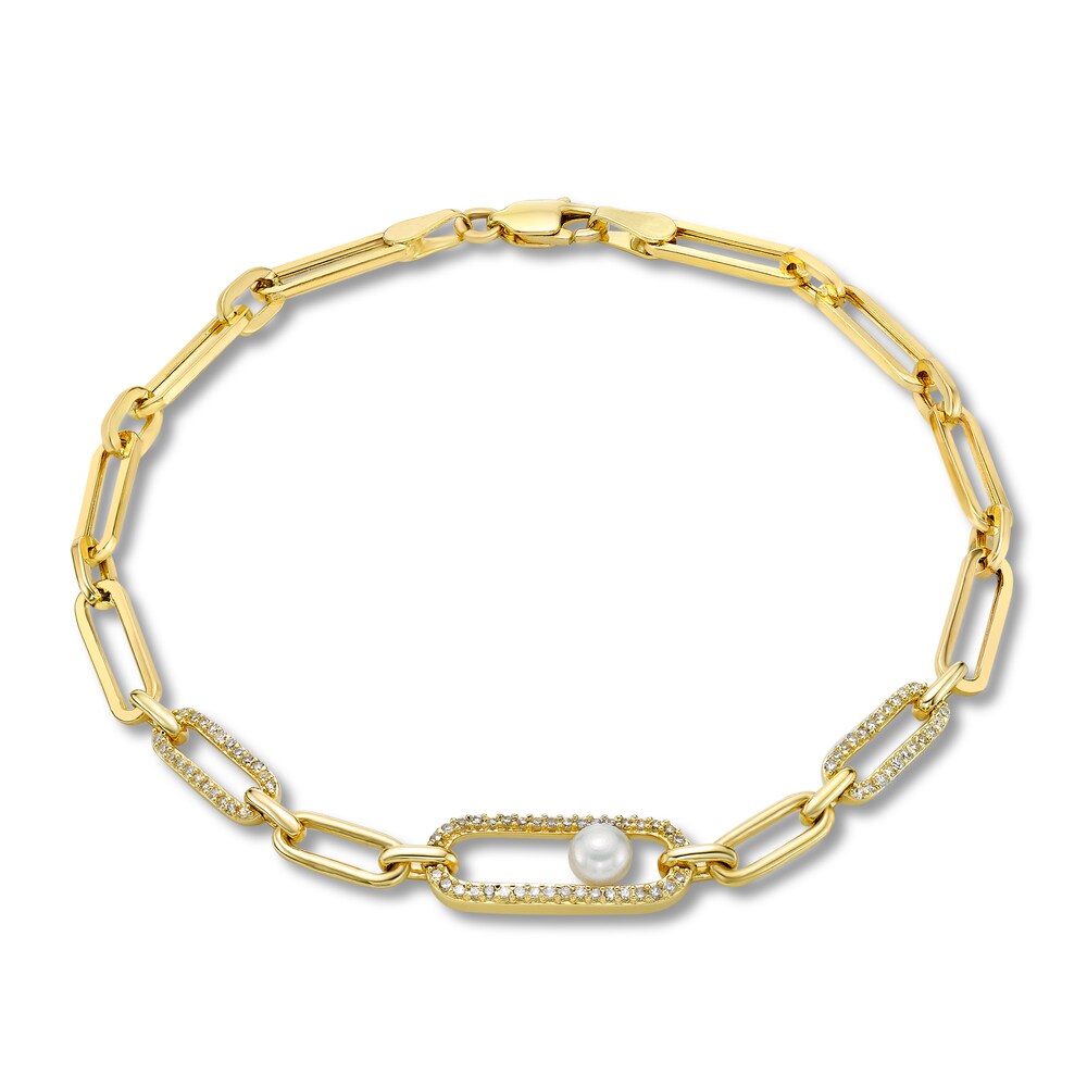 Cultured Freshwater Pearl Clip Bracelet 1/4 ct tw Diamonds 10K Yellow Gold 7.25" b973Zlt3