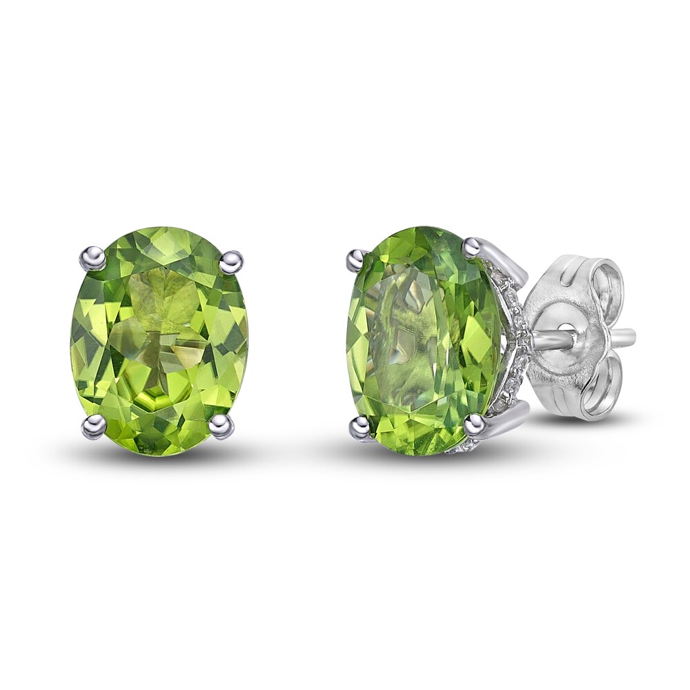 Natural Peridot Stud Earrings 1/8 ct tw Diamonds 10K White Gold bACvEYjy