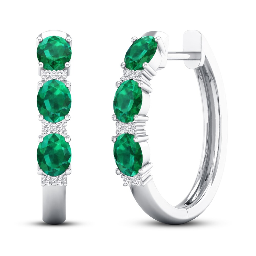 Emerald Earrings 1/20 ct tw Diamonds 10K White Gold bBuUDXde