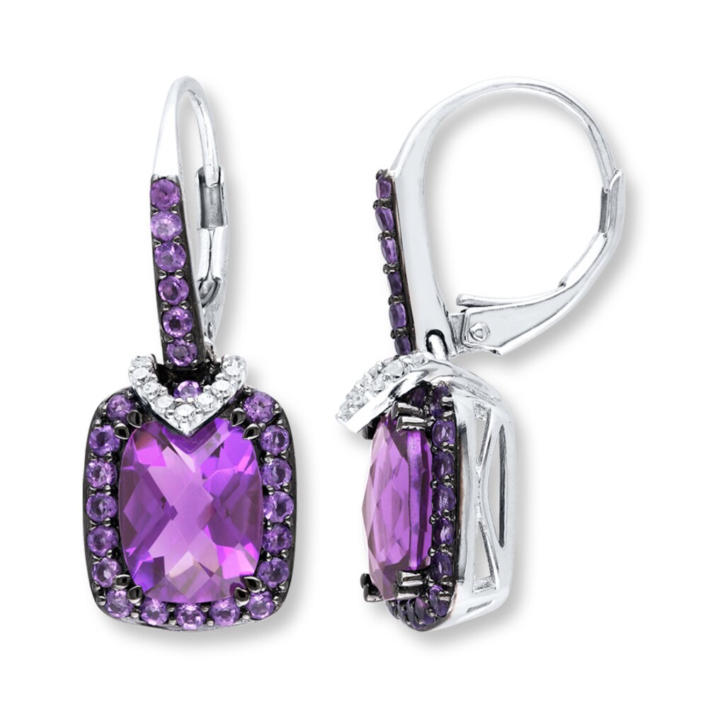 Amethyst Earrings 1/10 ct tw Diamonds Sterling Silver bDuCITk9