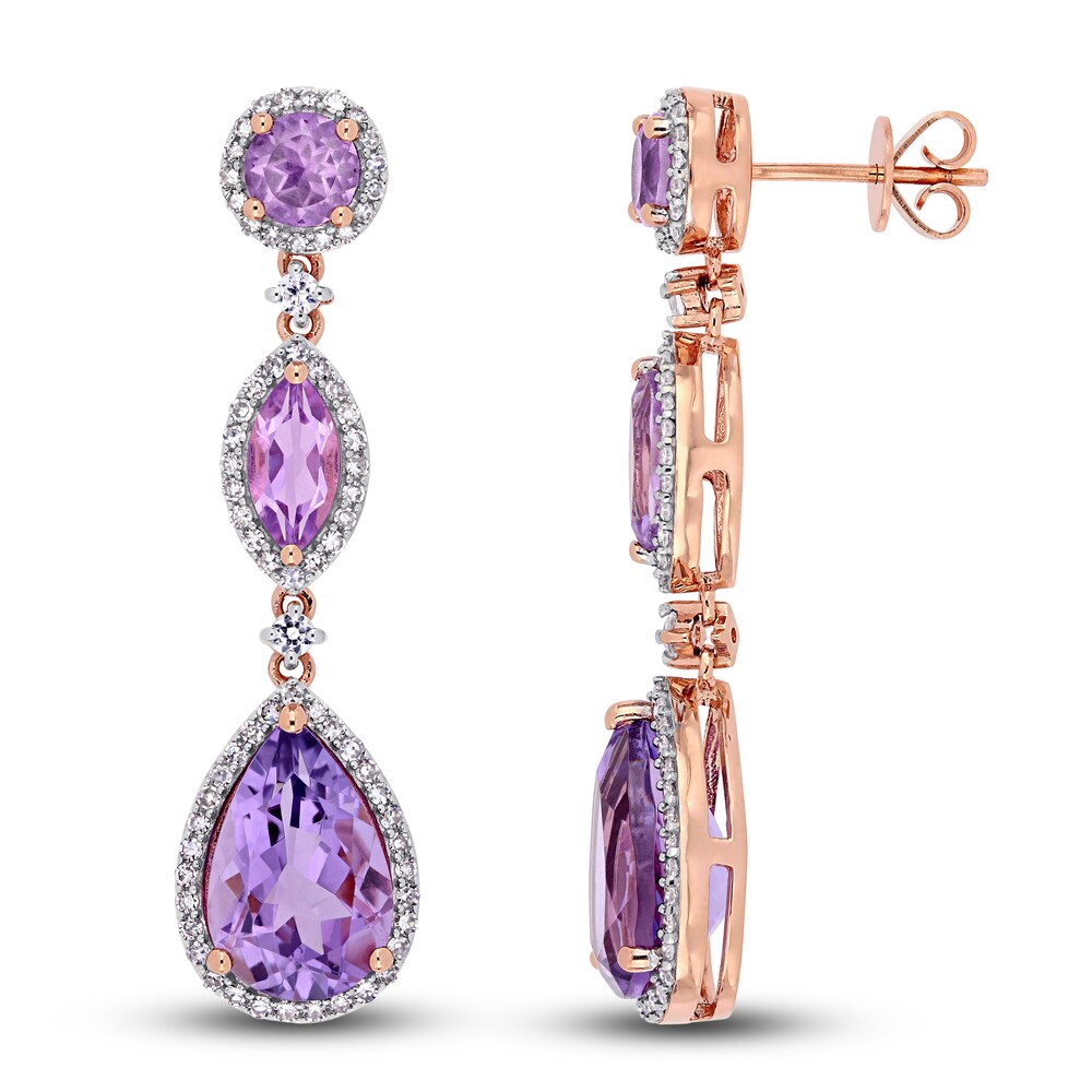 Natural Amethyst & Natural White Sapphire Earrings 5/8 ct tw Diamonds 14K Rose Gold bFTh7n1w