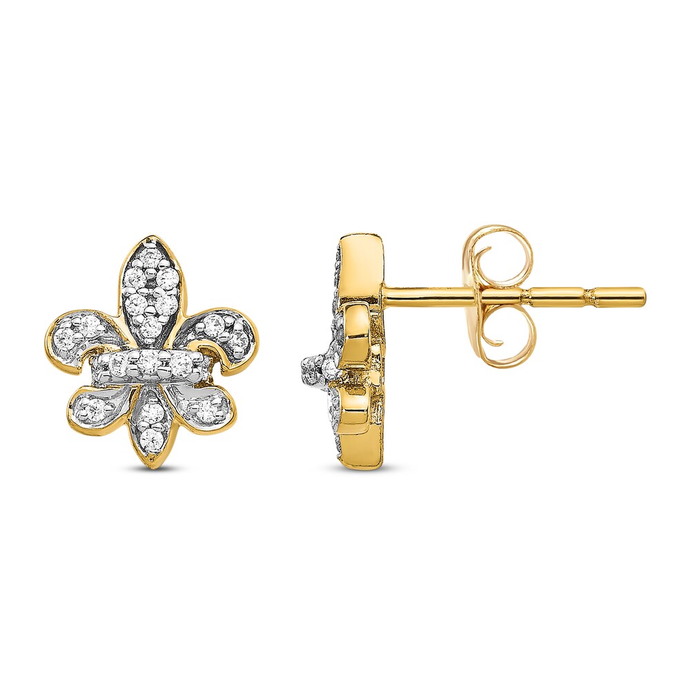 Fleur De Lys Stud Earrings 14K Yellow Gold bK2JWTNa