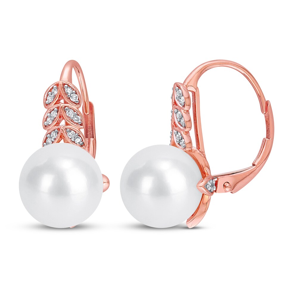 Cultured Pearl & Diamond Earrings 1/6 ct tw 10K Rose Gold bPydurZ1