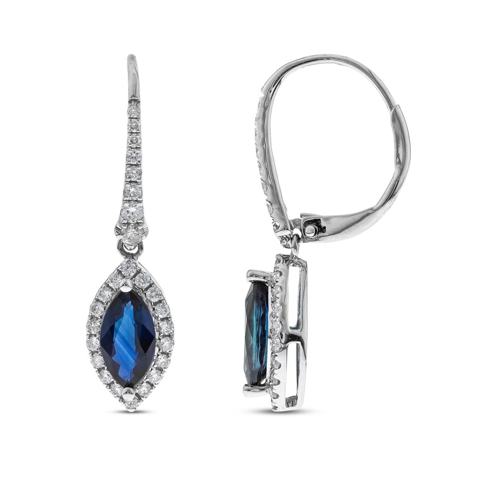 Natural Blue Sapphire Dangle Earrings 1/3 ct tw Diamonds 10K White Gold bQ73w5Nz