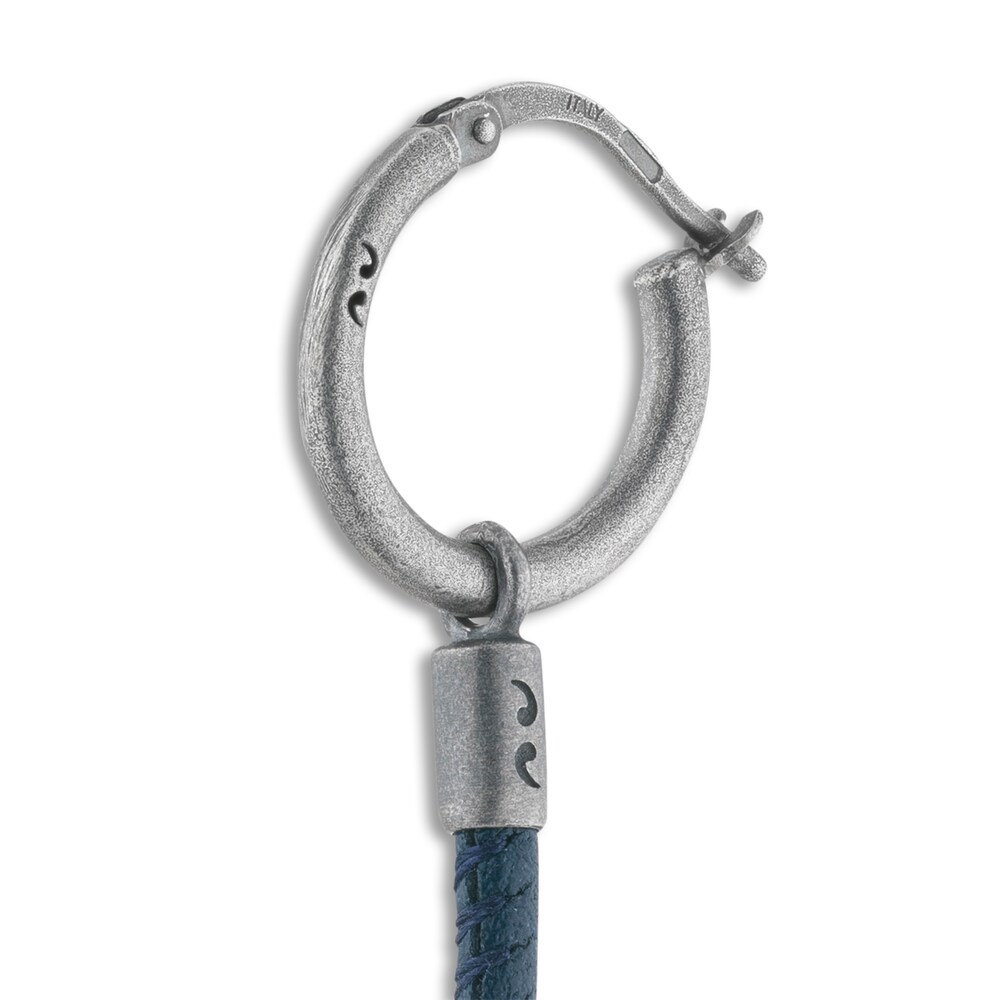 Marco Dal Maso Men\'s Blue Leather Short Mono Earring Sterling Silver be9xmok0
