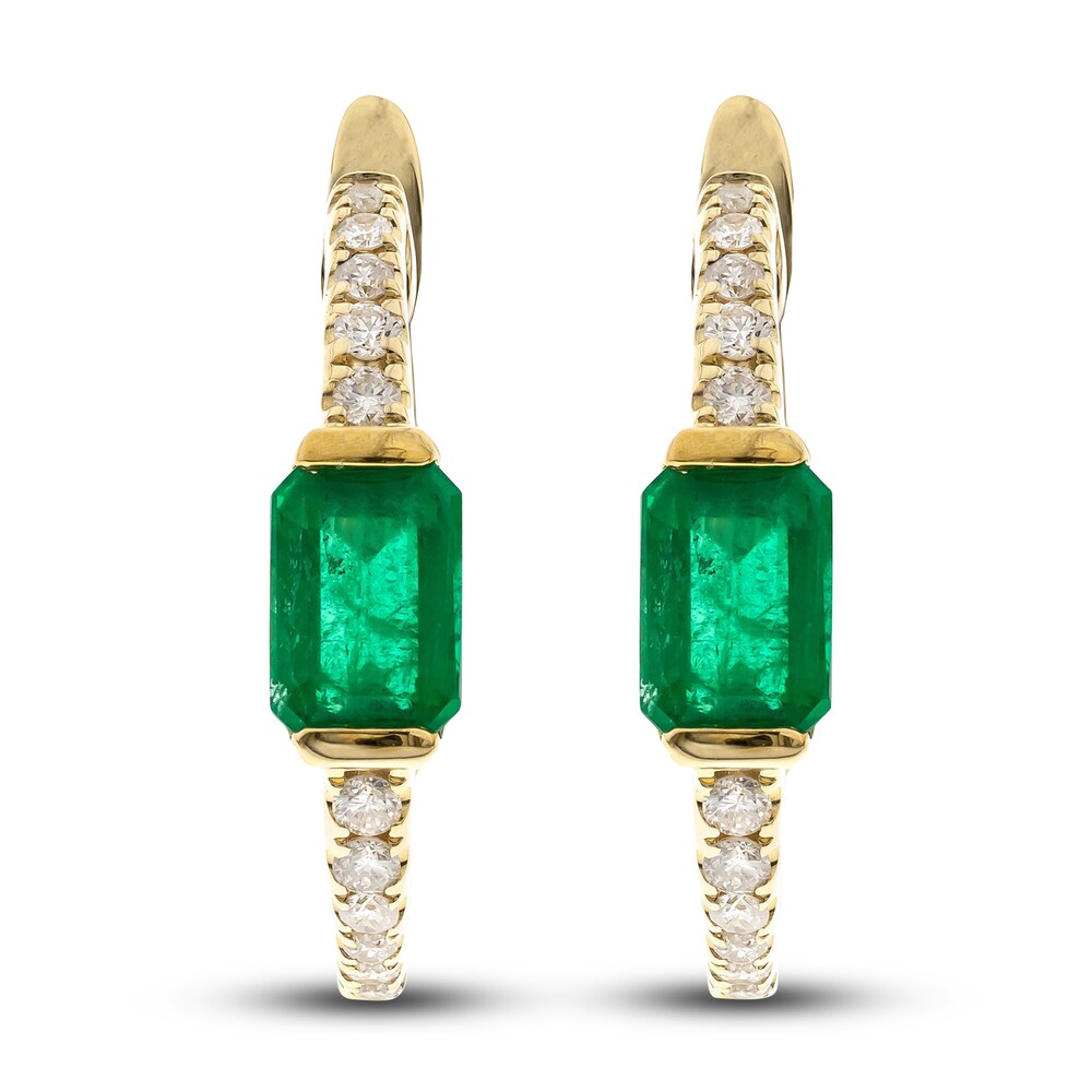 Natural Emerald Hoop Earrings 1/4 ct tw Diamonds 14K Yellow Gold btboHqVs