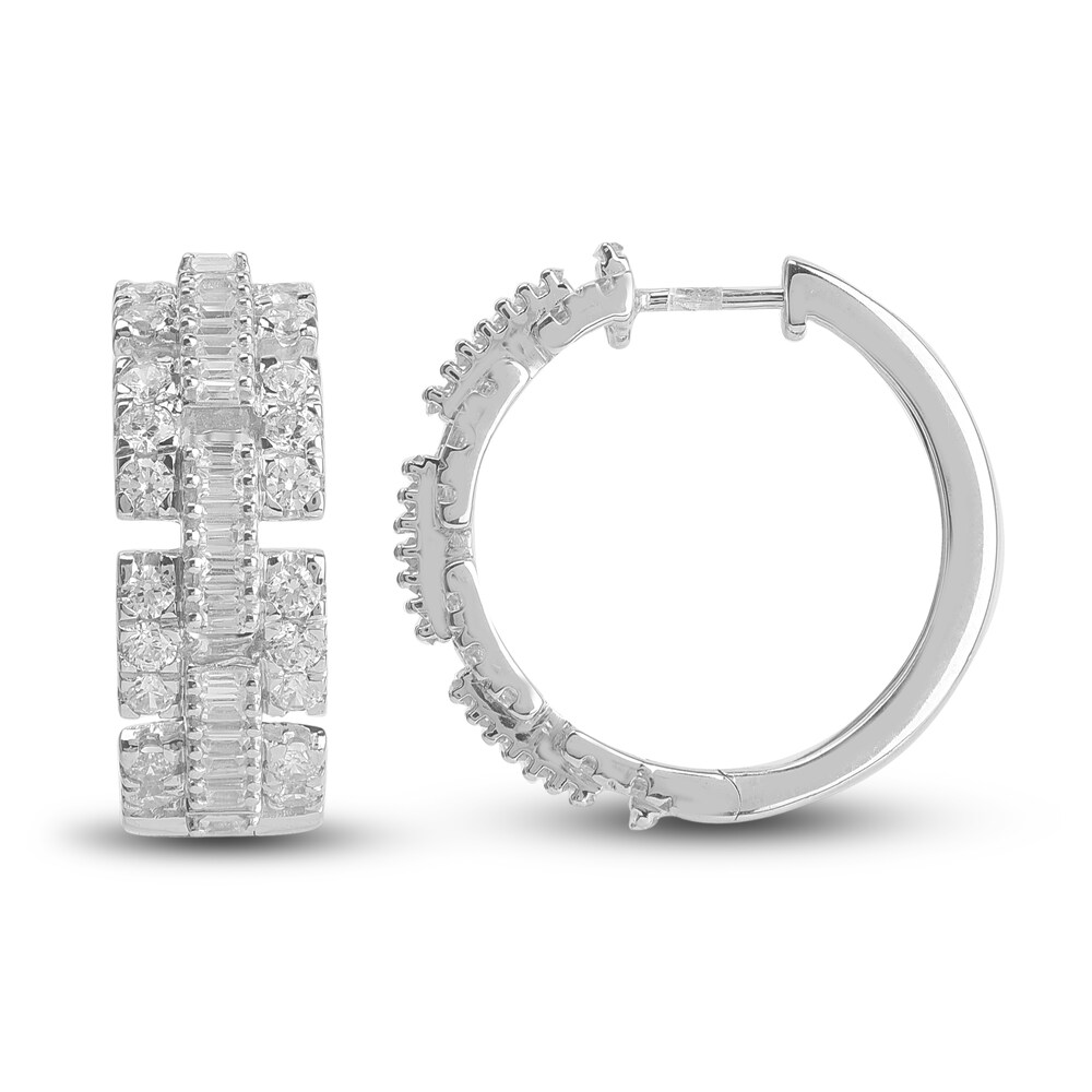 Diamond Hoop Earrings 2 ct tw Round/Baguette 14K White Gold bycti2YH