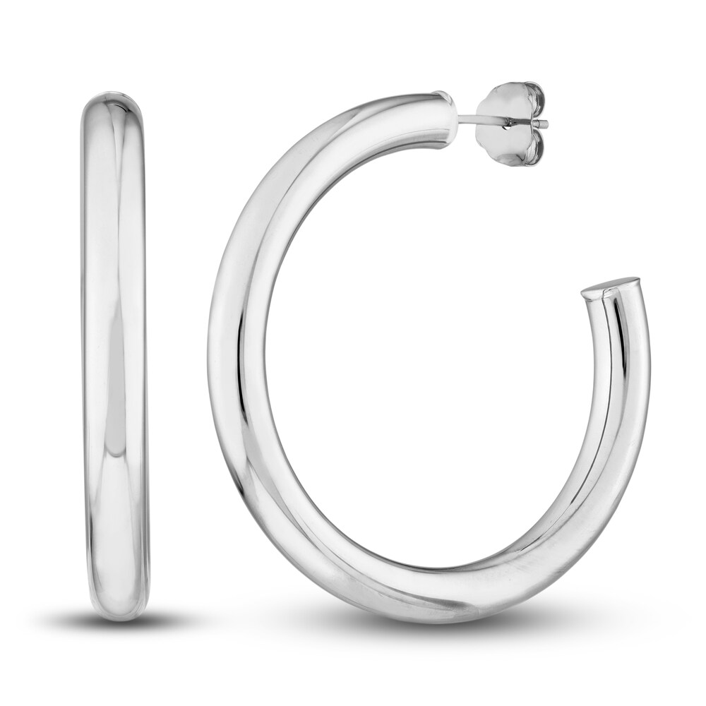 Polished Open Hoop Earrings 14K White Gold 35mm c6OvsId2