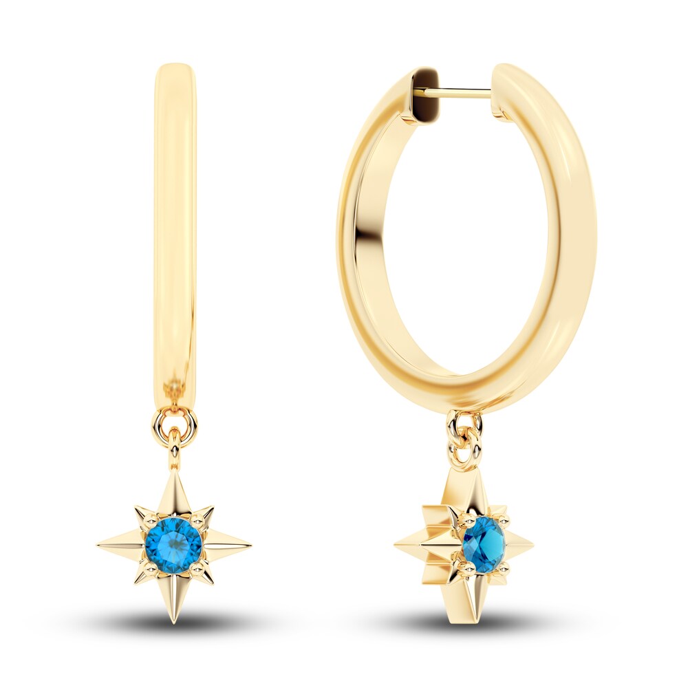 Juliette Maison Natural Blue Zircon Starburst Hoops 10K Yellow Gold c70FJqyh