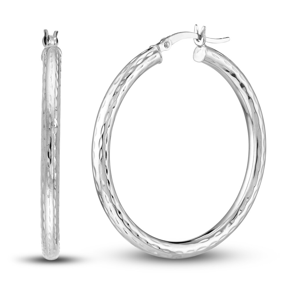 Diamond-Cut Round Hoop Earrings 14K White Gold 35mm c7B366Nf