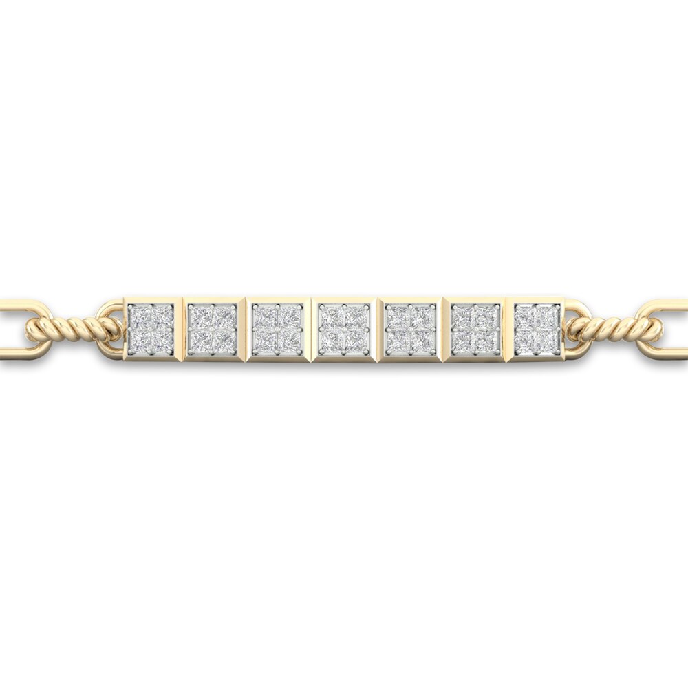 Men\'s Diamond Bracelet 1-1/3 ct tw Princess 10K Yellow Gold c7Sz8JaD