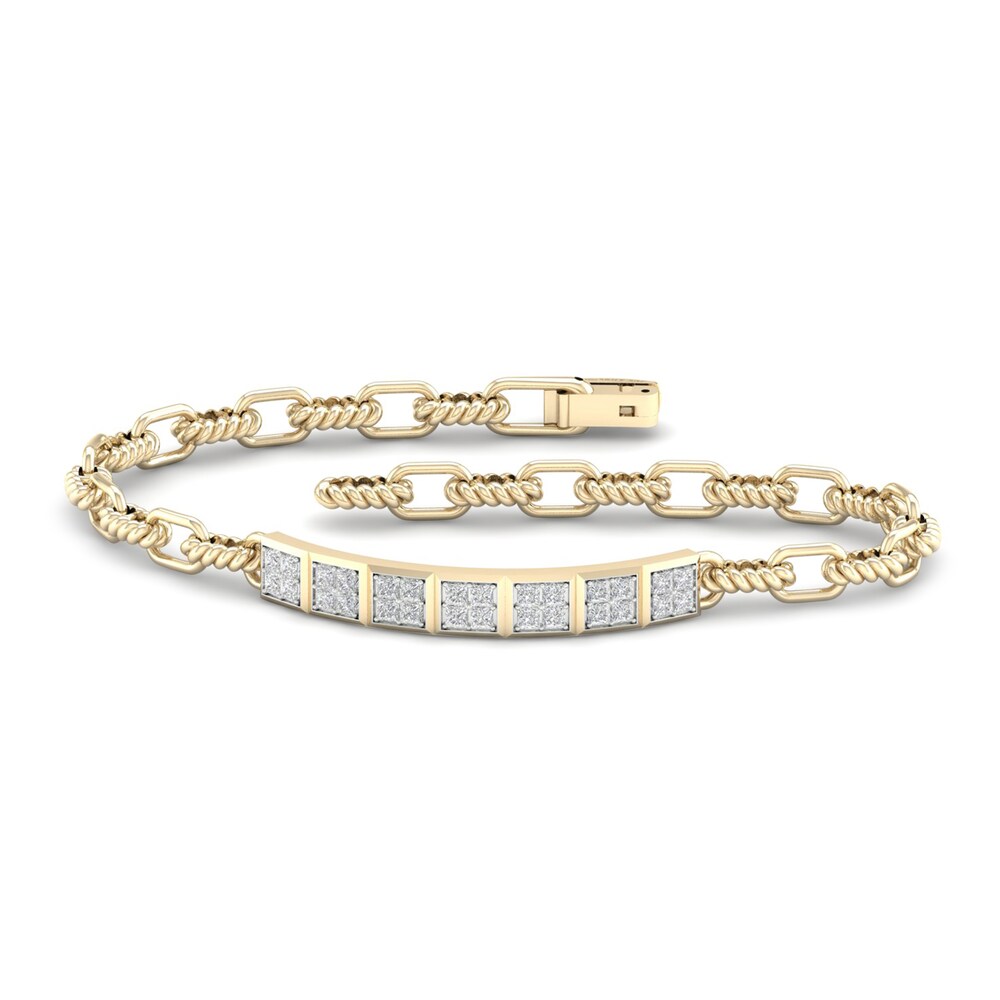 Men\'s Diamond Bracelet 1-1/3 ct tw Princess 10K Yellow Gold c7Sz8JaD