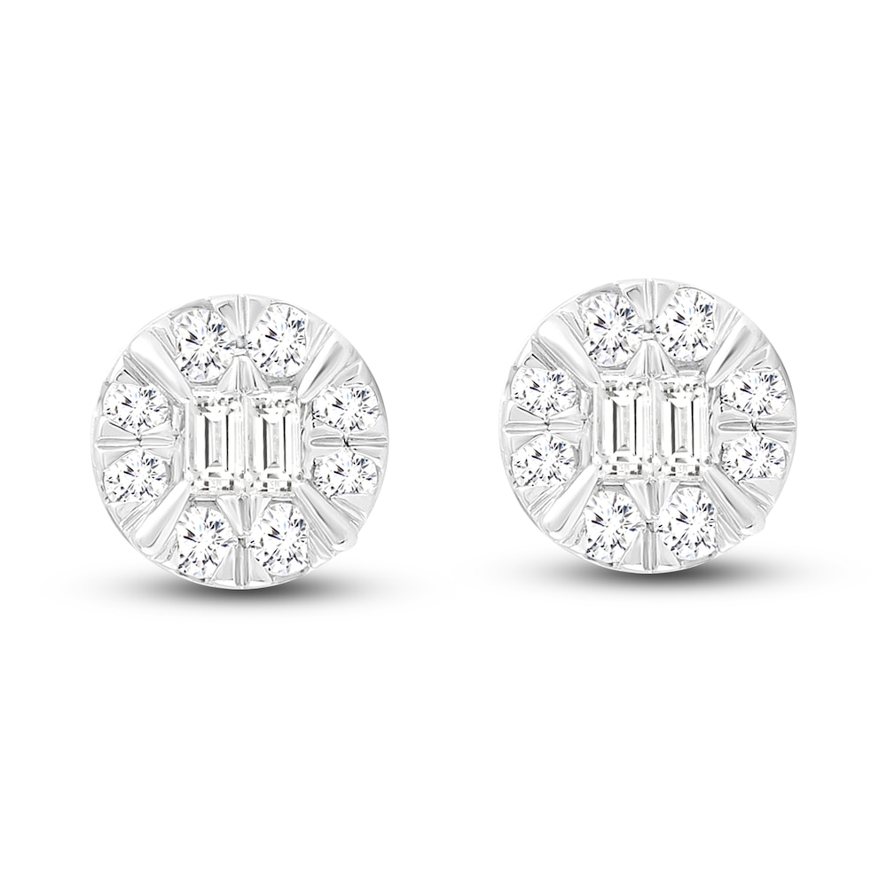 Diamond Stud Earrings 1/3 ct tw Baguette/Round 10K White Gold c9ykVJlR