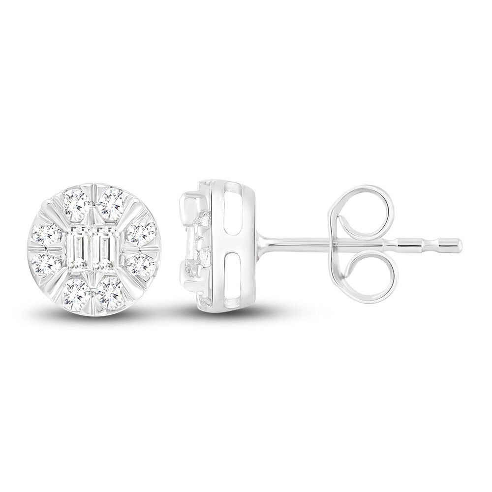 Diamond Stud Earrings 1/3 ct tw Baguette/Round 10K White Gold c9ykVJlR