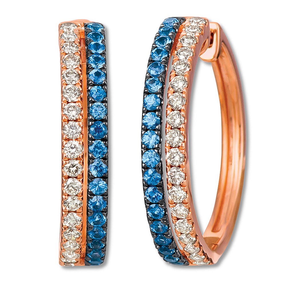 Le Vian Sapphire Hoop Earrings 3/4 ct tw Diamonds 14K Strawberry Gold cAVdxdcG