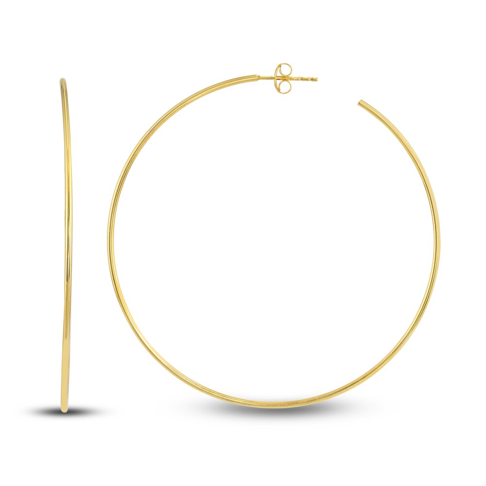 Round Wire Hoop Earrings 14K Yellow Gold 60mm cELqp6Kk