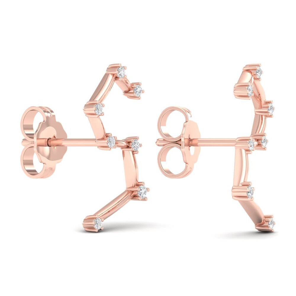 Diamond Leo Constellation Earrings 1/8 ct tw Round 14K Rose Gold cSD8Awgs