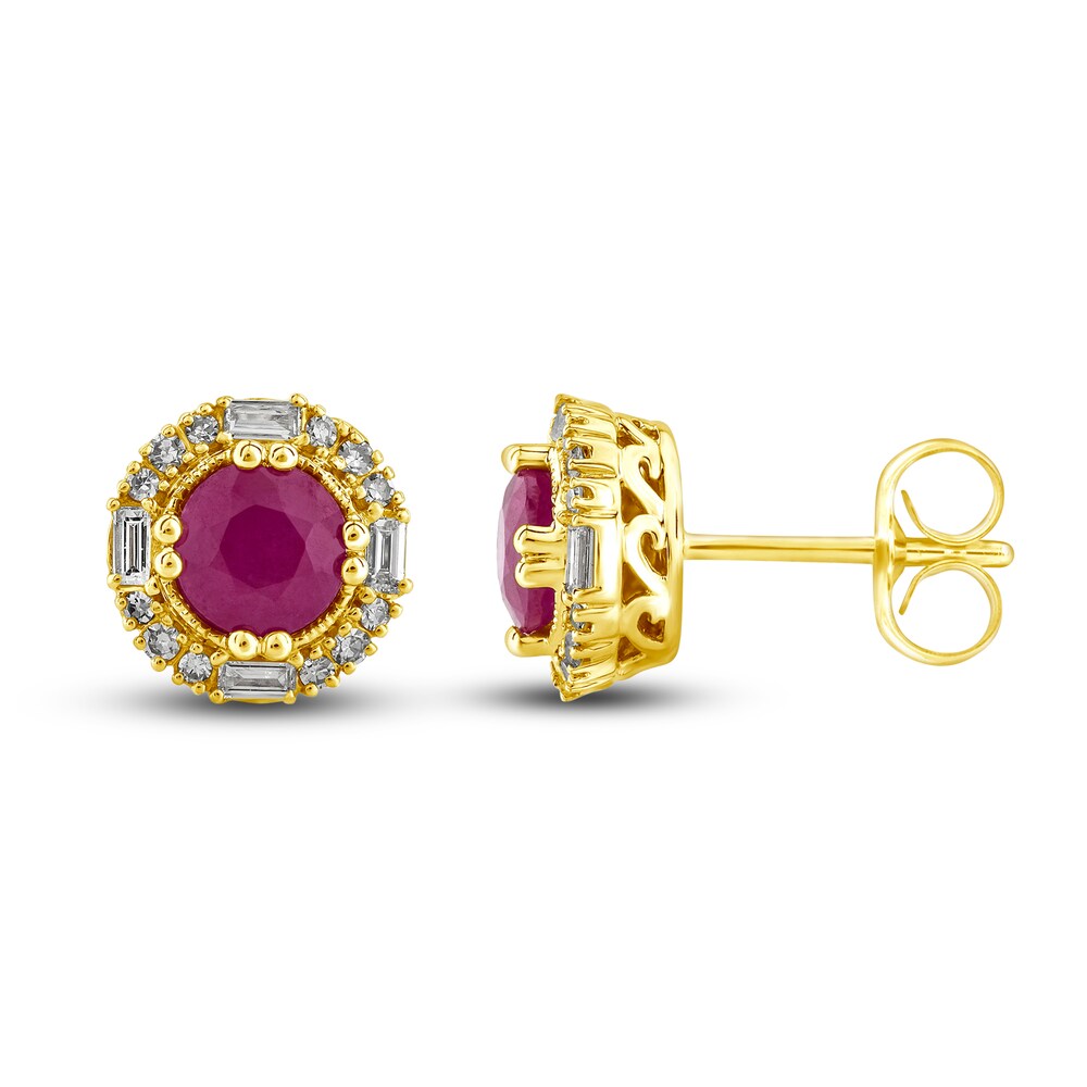 Natural Ruby Stud Earrings 1/4 ct tw Diamonds 14K Yellow Gold cSX1SMjt