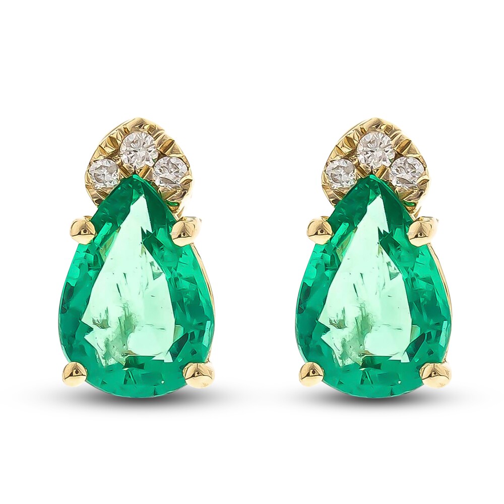Natural Emerald Earrings Diamond Accents 10K Yellow Gold cTKUWhQR