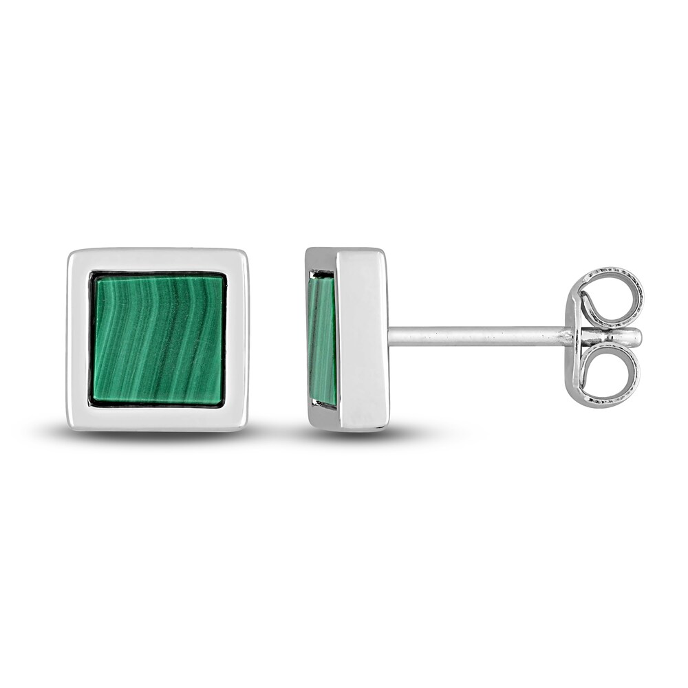 Men's Natural Malachite Stud Earrings Sterling Silver cVWsDx4y