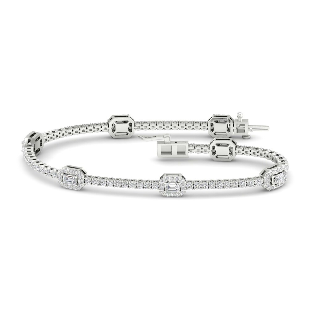 Lab-Created Diamond Fashion Bracelet 3 ct tw Emerald/Round 14K White Gold cViTXsvo