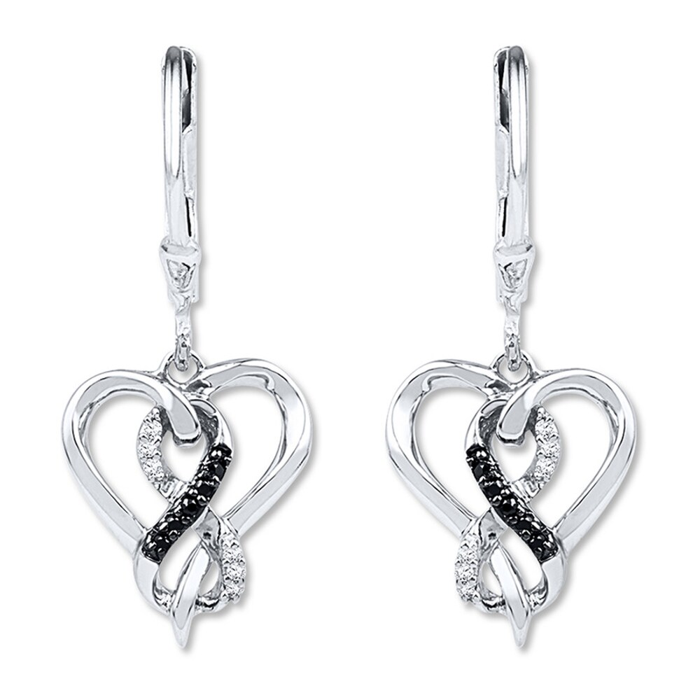 Diamond Heart Earrings 1/15 ct tw Black/White Sterling Silver cWZ3FDnm