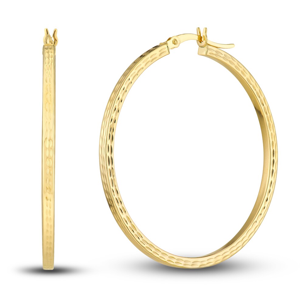 Diamond-Cut Square Hoop Earrings 14K Yellow Gold 40mm cY23f10W