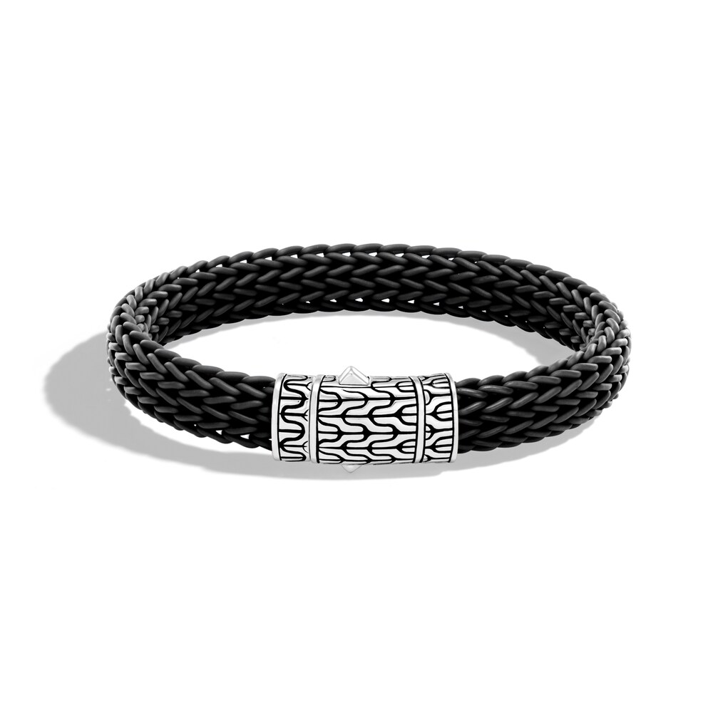 John Hardy Classic Chain 10.5MM Station Bracelet in Silver and Rubber, Small cbhI4kY2