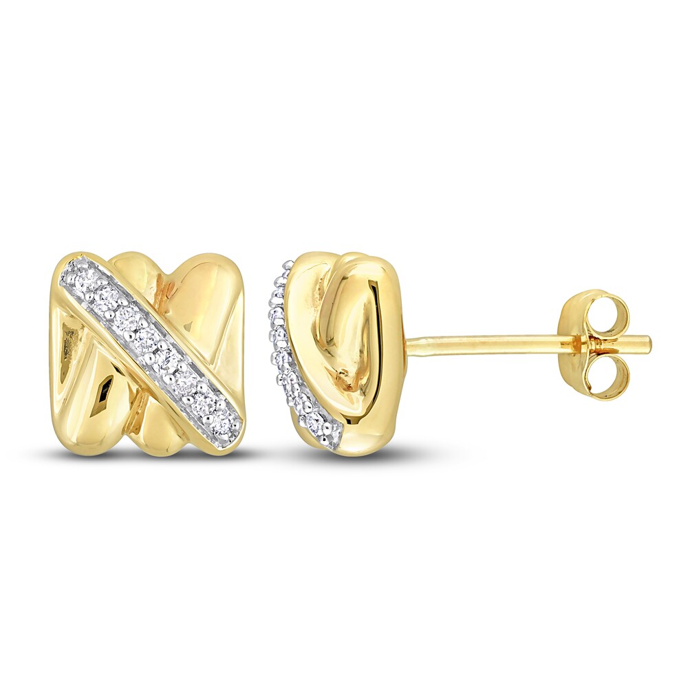 Diamond Y-Knot Stud Earrings 1/15 ct tw Round 14K Yellow Gold chwho5EQ