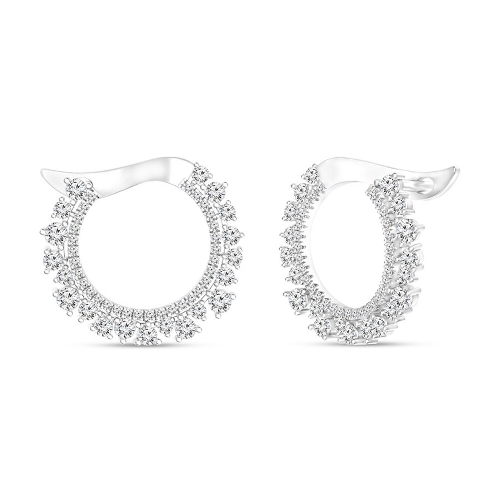 Diamond Hoop Earrings 1 1/3 ct tw Round 14K White Gold cjJib42S