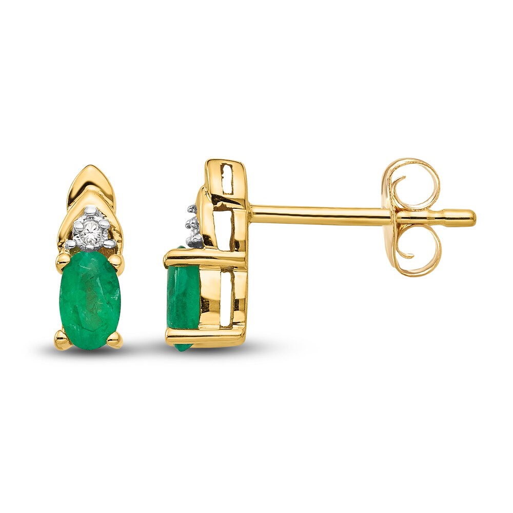 LALI Jewels Natural Emerald Earrings Diamond Accents 14K Yellow Gold covFwP9Q