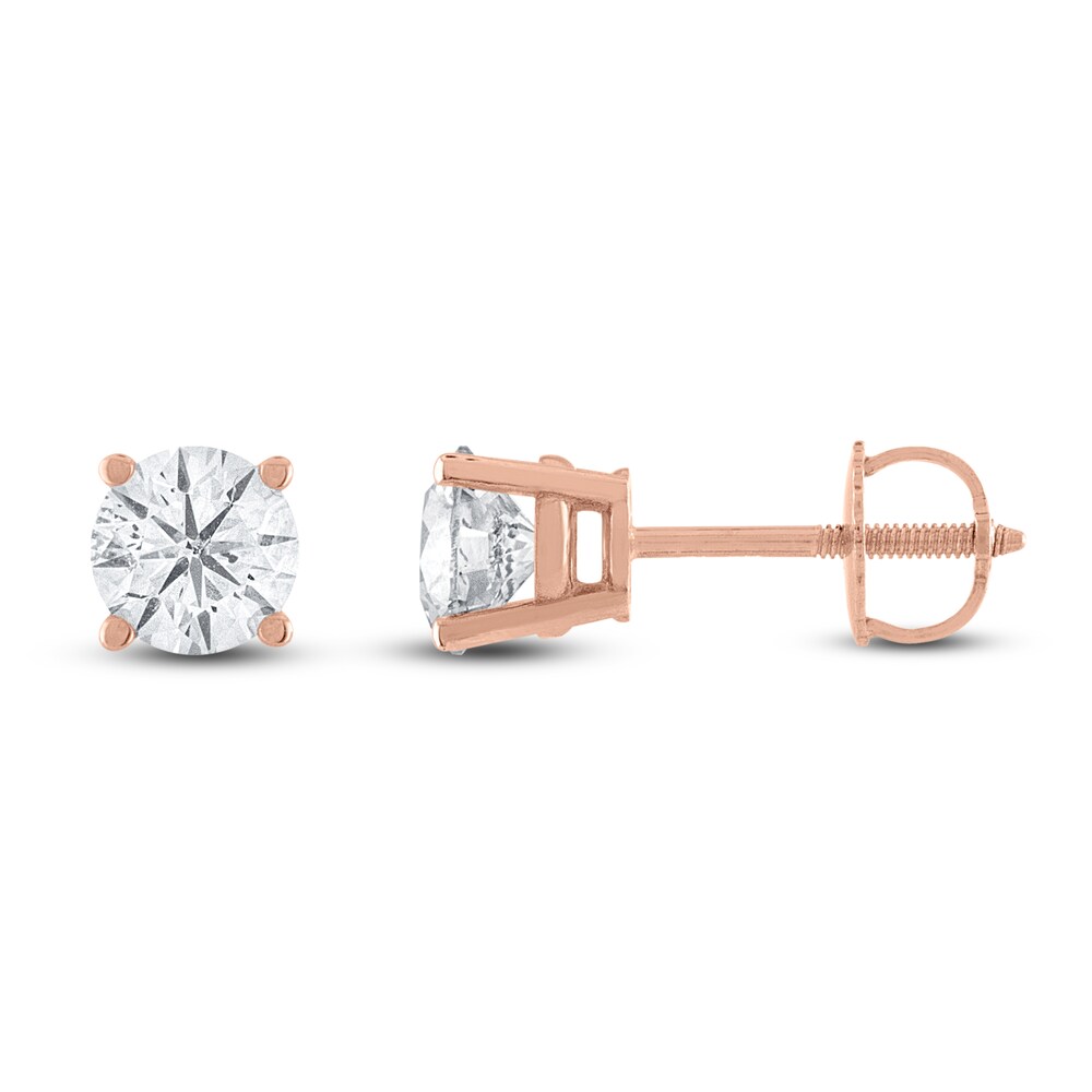 Diamond Solitaire Stud Earrings 1-1/2 ct tw Round 14K Rose Gold (I2/I) csiLpfqJ