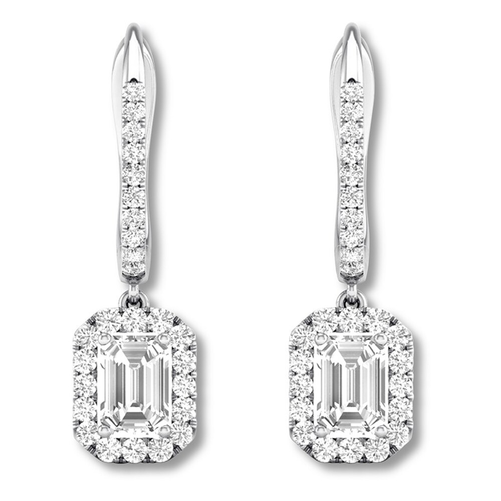 Diamond Dangle Earrings 1 cttw Emerald-cut/Round 14K White Gold cuib3T6C