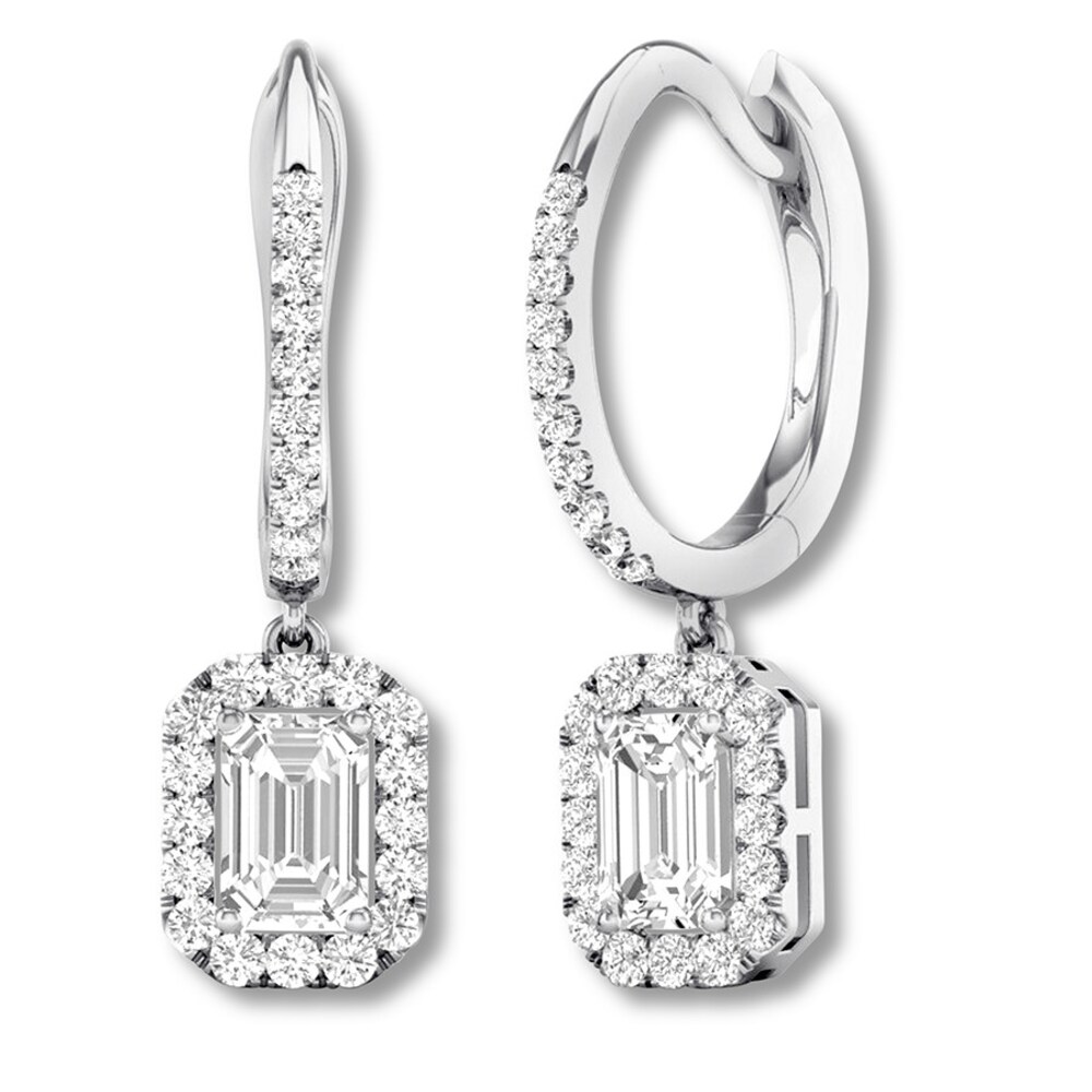Diamond Dangle Earrings 1 cttw Emerald-cut/Round 14K White Gold cuib3T6C