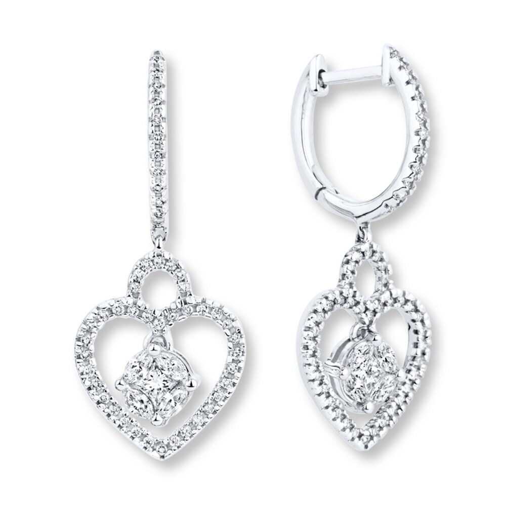 Heart Earrings 3/4 ct tw Diamonds 14K White Gold curixfao