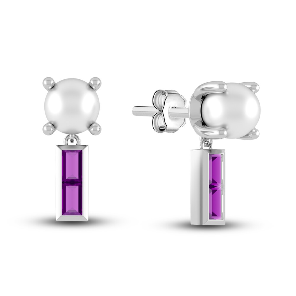 Juliette Maison Natural Amethyst Baguette and Cultured Freshwater Pearl Earrings 10K White Gold d15BJ9SL