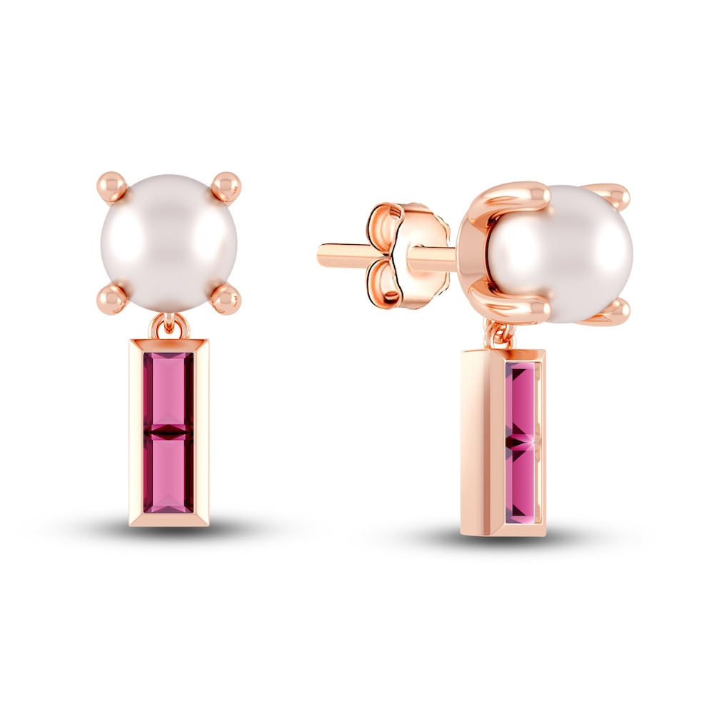 Juliette Maison Natural Rhodalite Garnet Baguette and Cultured Freshwater Pearl Earrings 10K Rose Gold d4yQhz2I