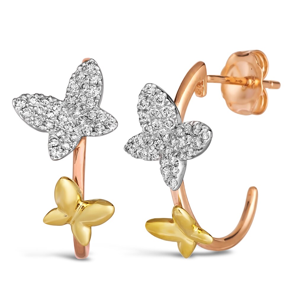 Le Vian Diamond Butterfly Earrings 1/3 ct tw Round 14K Tri-Tone Gold d5affjZu
