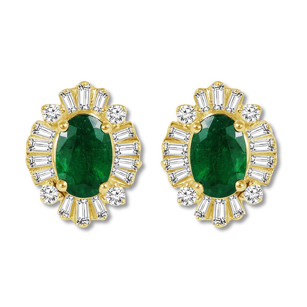 Natural Emerald Earrings 1/4 ct tw Diamonds 14K Yellow Gold dA3ODrBL