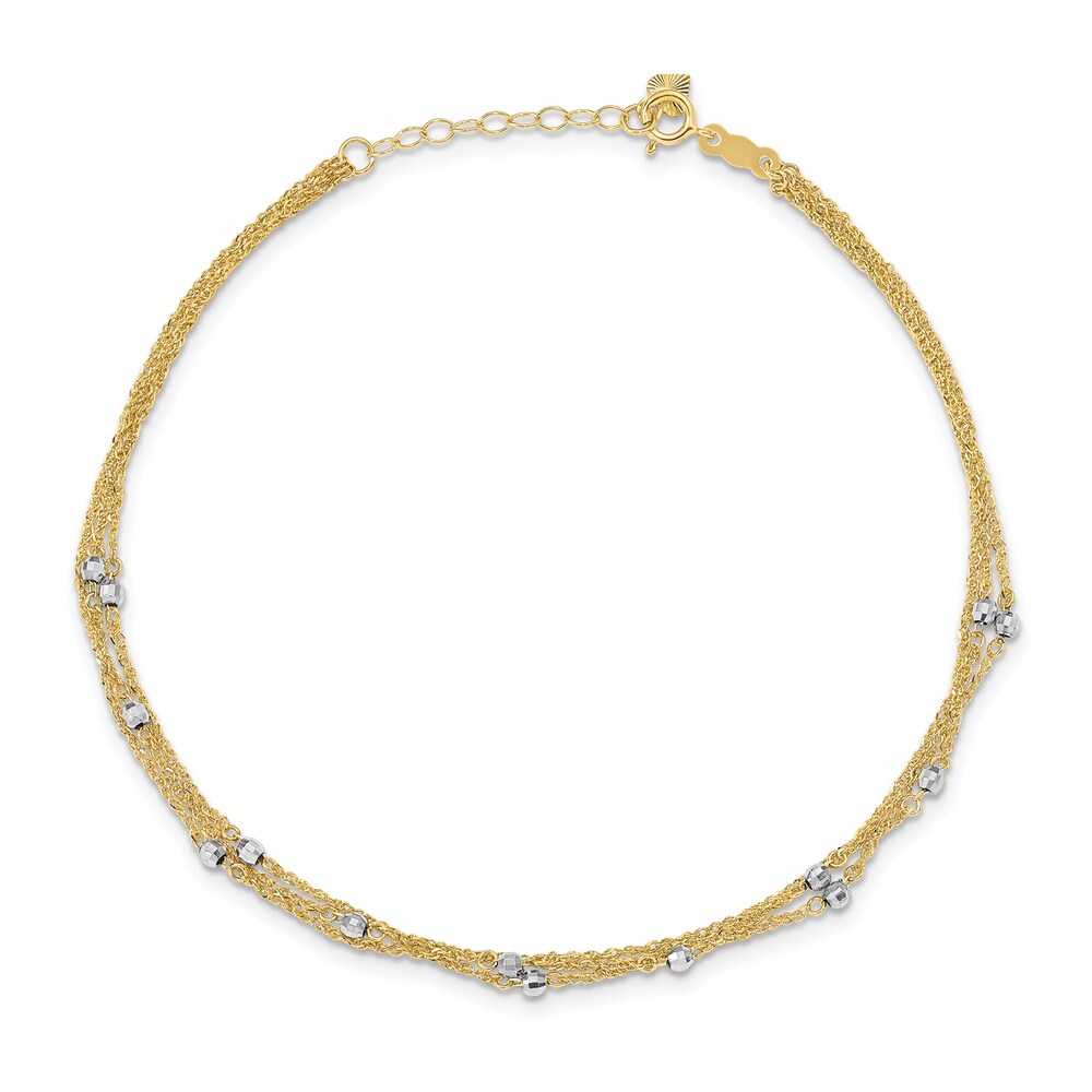 Triple-Strand Beaded Anklet 14K Two-Tone Gold 9" dEaSU9I8