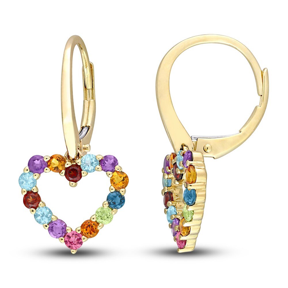 Natural Multi-Gemstone Heart Dangle Earrings 10K Yellow Gold dGTt3BtD