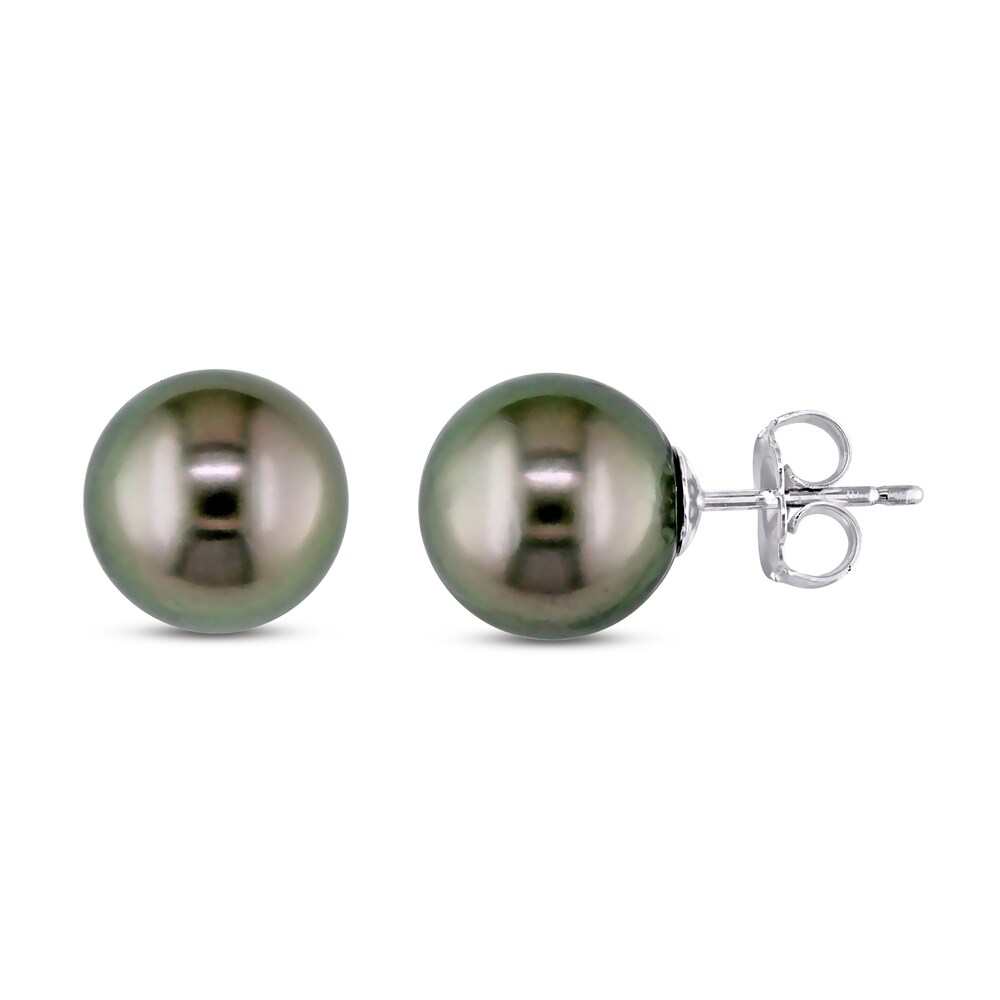 Tahitian Cultured Freshwater Pearl Stud Earrings 14K White Gold dIOqdv1J