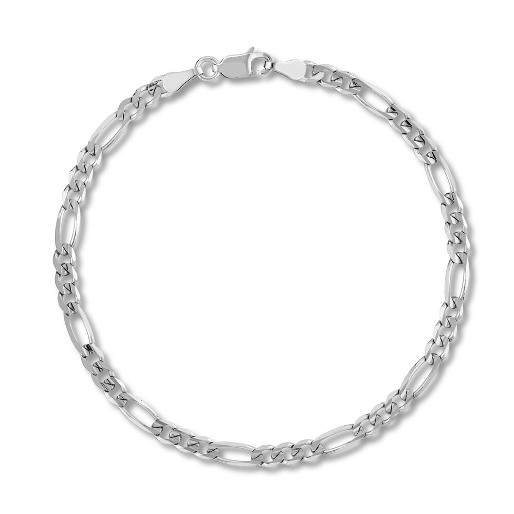 Figaro Chain Bracelet 14K White Gold 8" dL6x3p23