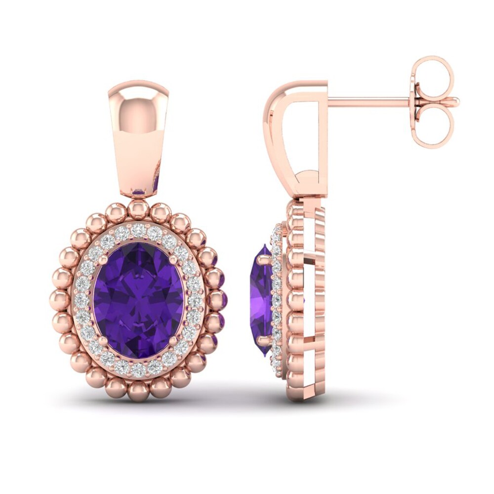 Natural Amethyst Earrings 1/4 ct tw Diamonds 14K Rose Gold dQIVlbsW