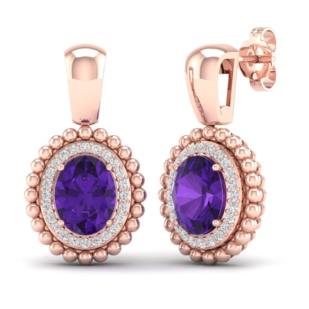 Natural Amethyst Earrings 1/4 ct tw Diamonds 14K Rose Gold dQIVlbsW