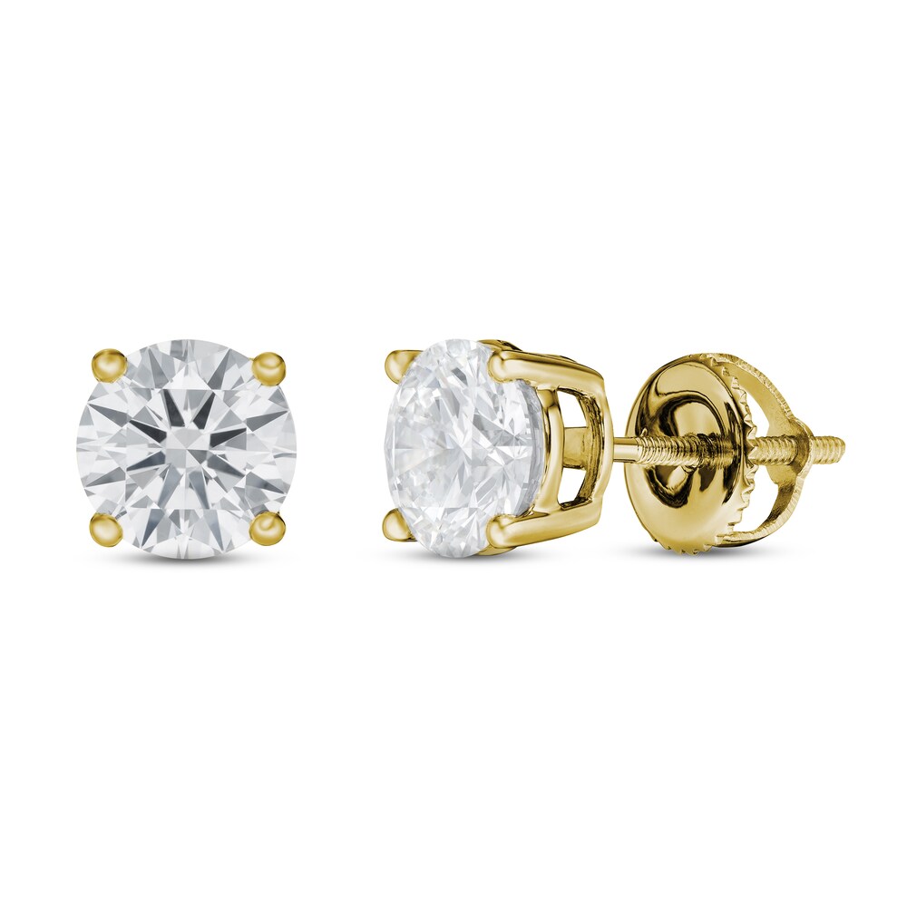 Lab-Created Diamond Solitaire Stud Earrings 2 ct tw Round 14K Yellow Gold (SI2/F) dRzcMulz