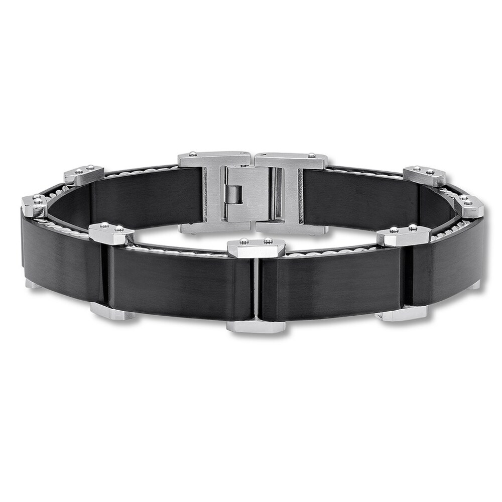 Men\'s Link Bracelet Black Ion-plated Stainless Steel 8.5\" dVFcNvae